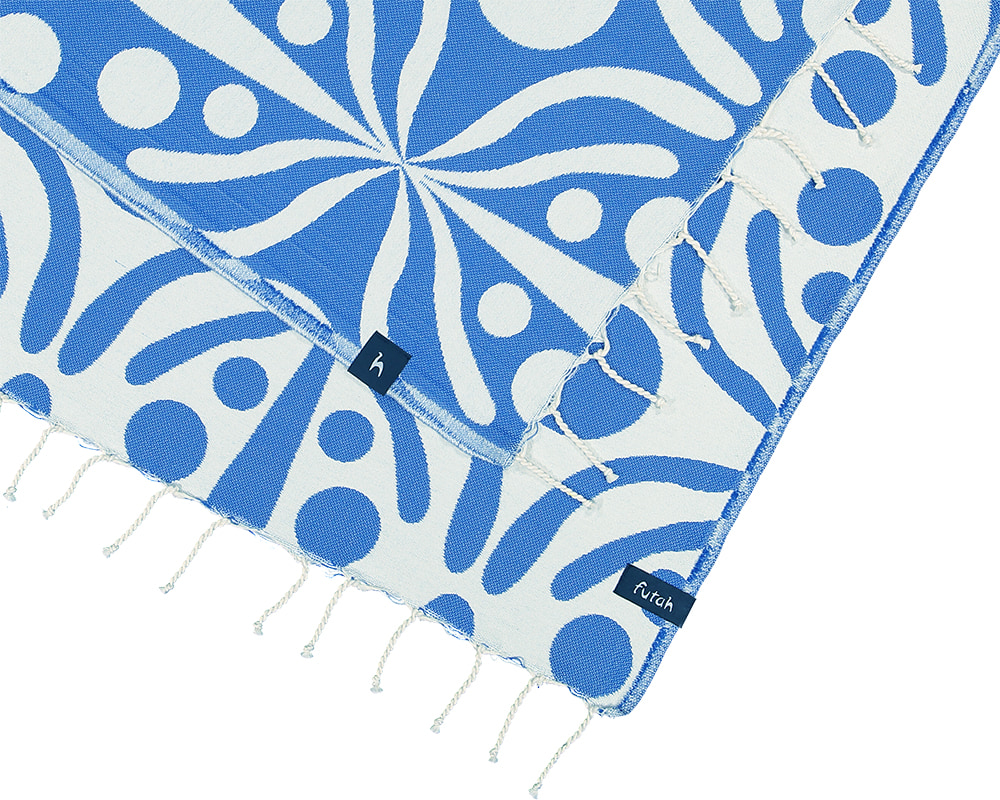 Futah - Flora Bleu et Blanc Serviette de Plage (4)