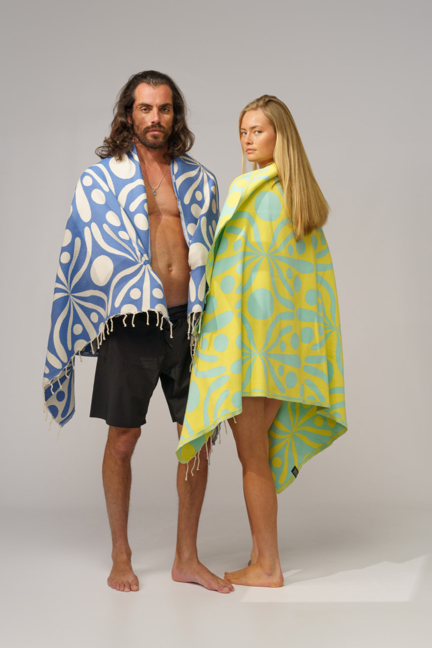Futah - Flora Bleu et Blanc Serviette de Plage (6)